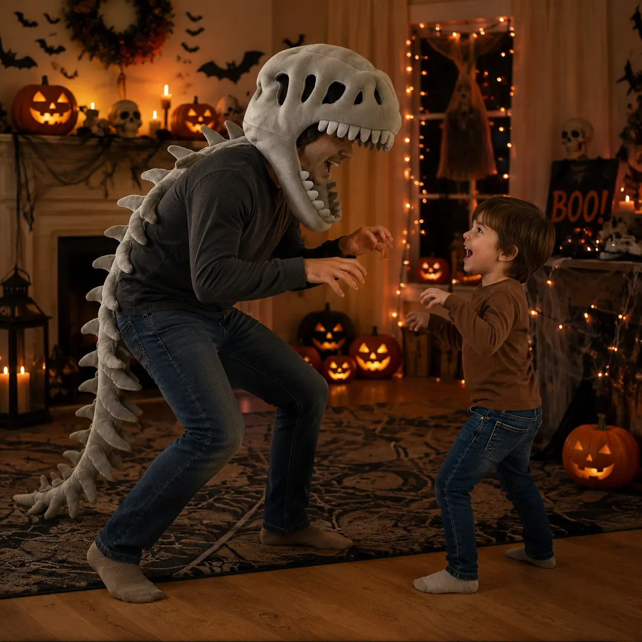 Spinosaurus Dinosaur Skeleton Costume – 3D Skull Mask and Plush Cape Set for Halloween, Dress Up Parties and Cosplay Events
