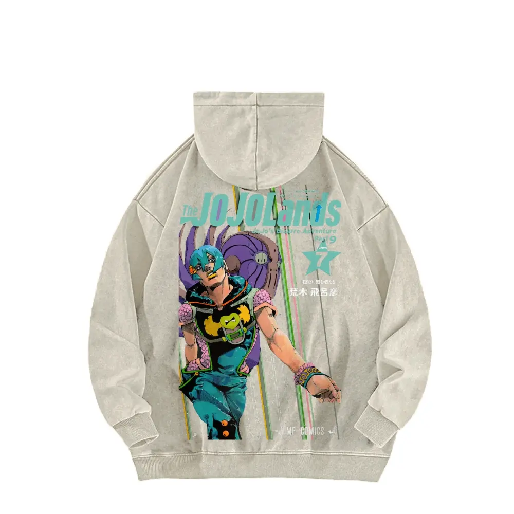 JODIO JJBA JOJOLands acid wash hoodie heavy weight anime fashion , streetwear stylish clean outfit , best gift for fans,unisex dailywear