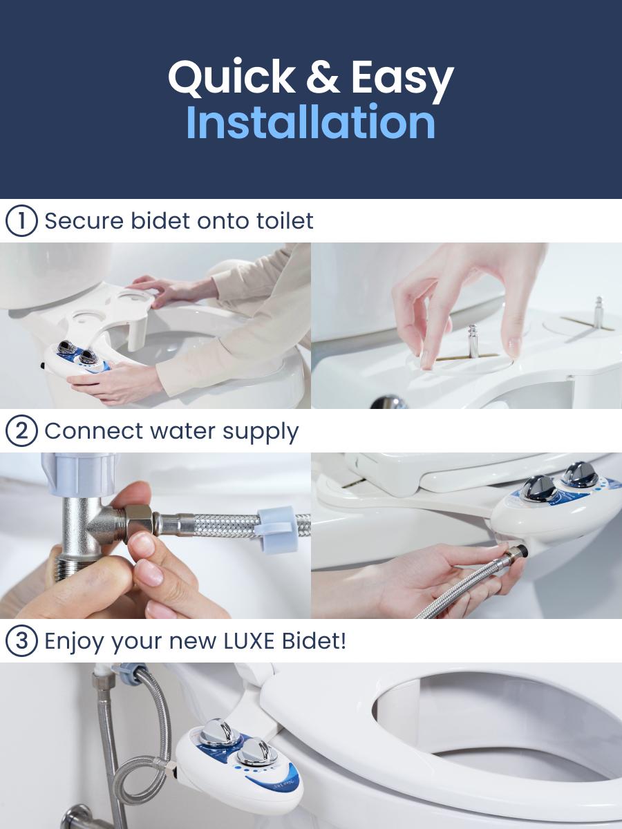 LUXE Bidet NEO 180 - Rear and Feminine Wash, Self-Cleaning, Non-Electric Bidet Attachment for Toilet Seat, Adjustable Water Pressure, Lever Control