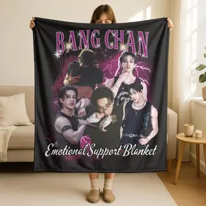 Bang Chan SKZ Fleece Blanket, Cozy Bang Chan Emotional Support Blanket, Gifts for Kpop Skz Fans