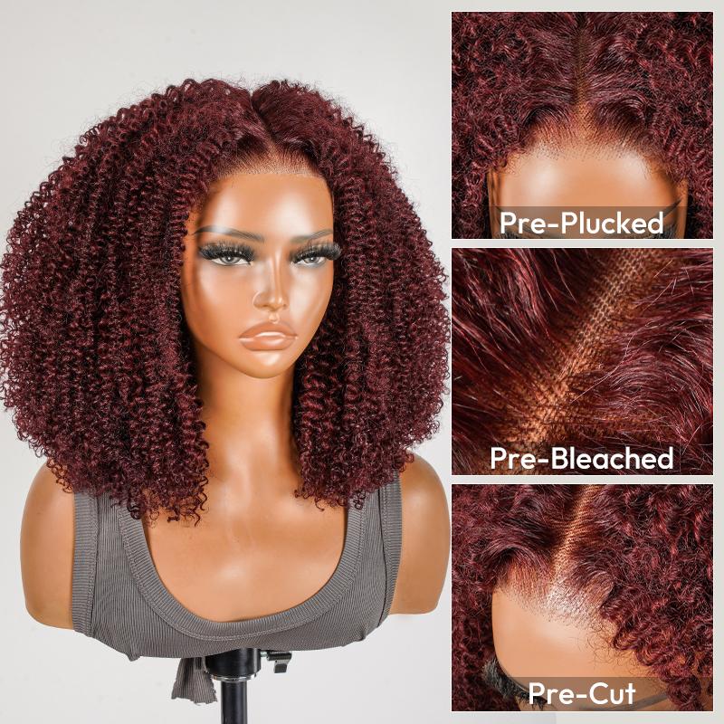 [NEW IN] West Kiss Burgundy Ready To Go Wig Glueless Afro Curly 7x5 Lace Front Wigs Human Hair Pre Cut Lace Pre Plucked Hairline TikTokShopHolidayHaul