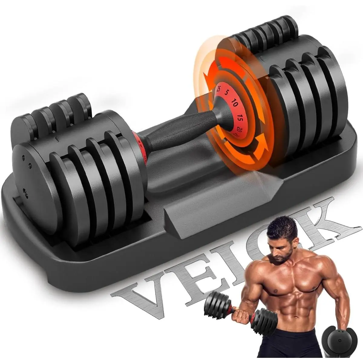 25 lbs Adjustable Dumbbell with Anti-Slip Turning Handle,  Adjust Weight for Men Women, Exercise Equipment with Tray for  Gym Full  Workout Fitness