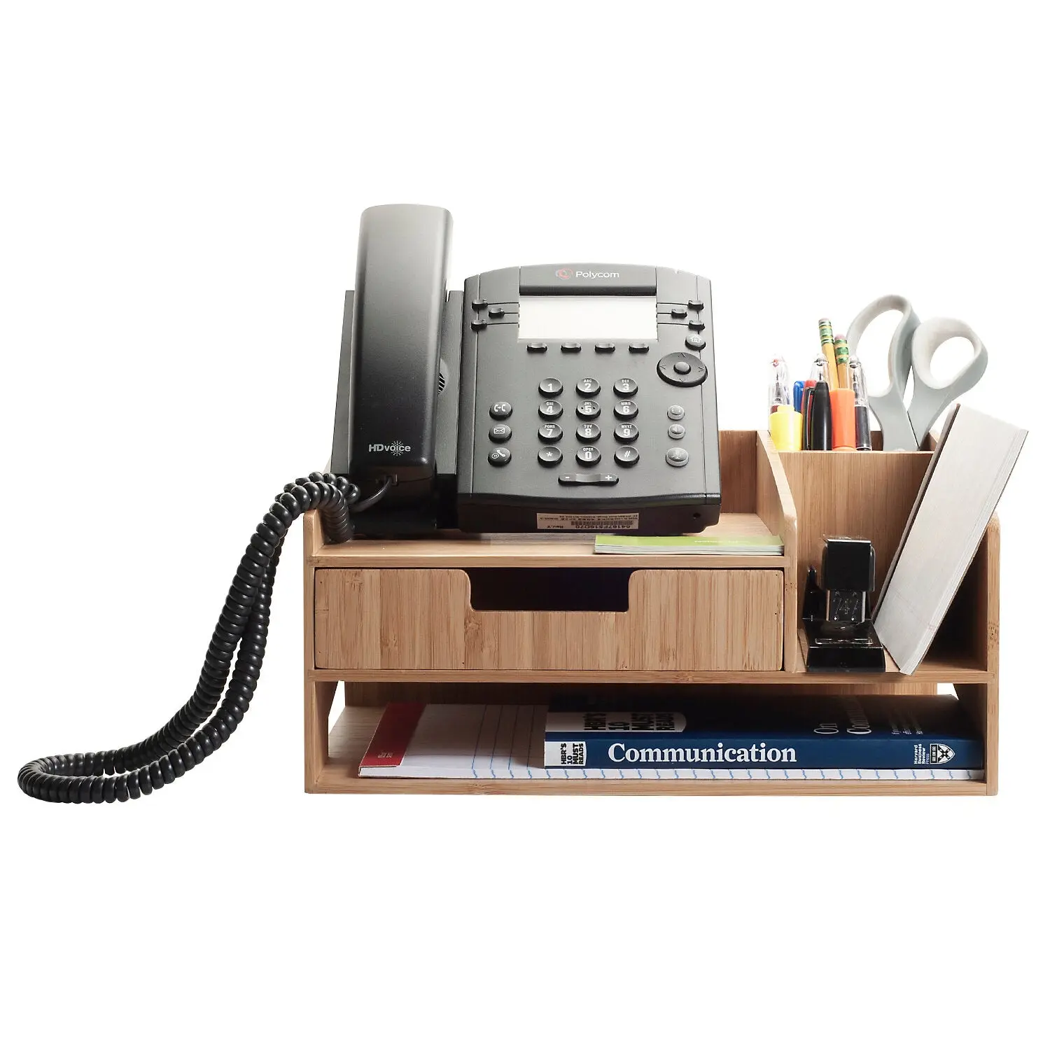 Bamboo Executive Telephone Stand & Desktop Command Center | Multi-Functional Office Organizer with Storage Drawer