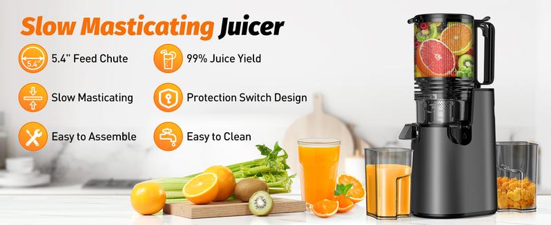 Cold Press Juicer,medium-Sized Slow Masticating Machine with 5.3" Large Bore Feed Chute for Whole Fruits&Vegetables,350W Juice Extractor,Easy to Clean #TikTokShopBlackFriday