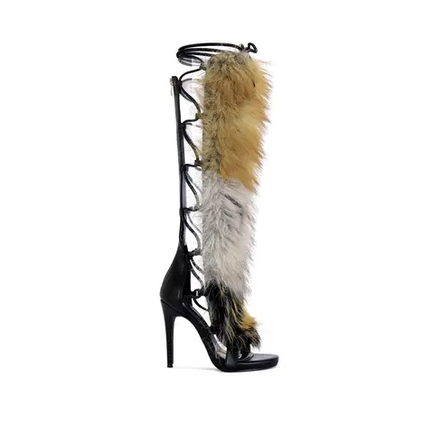 STAMOS-BROWN FAUX FUR GLADIATOR SANDAL BOOT