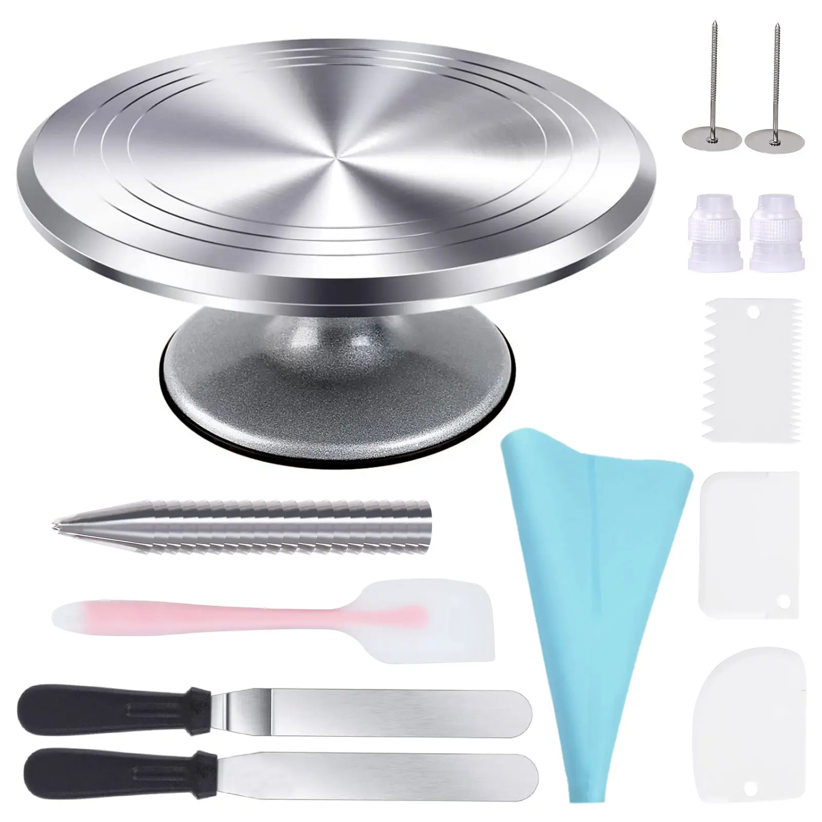 33PCS Cake Decorating Kit with 12 Inch Aluminum Cake Turntable, Baking Supplies Set, Icing Tools, Spatulas & Cake Scrapers
