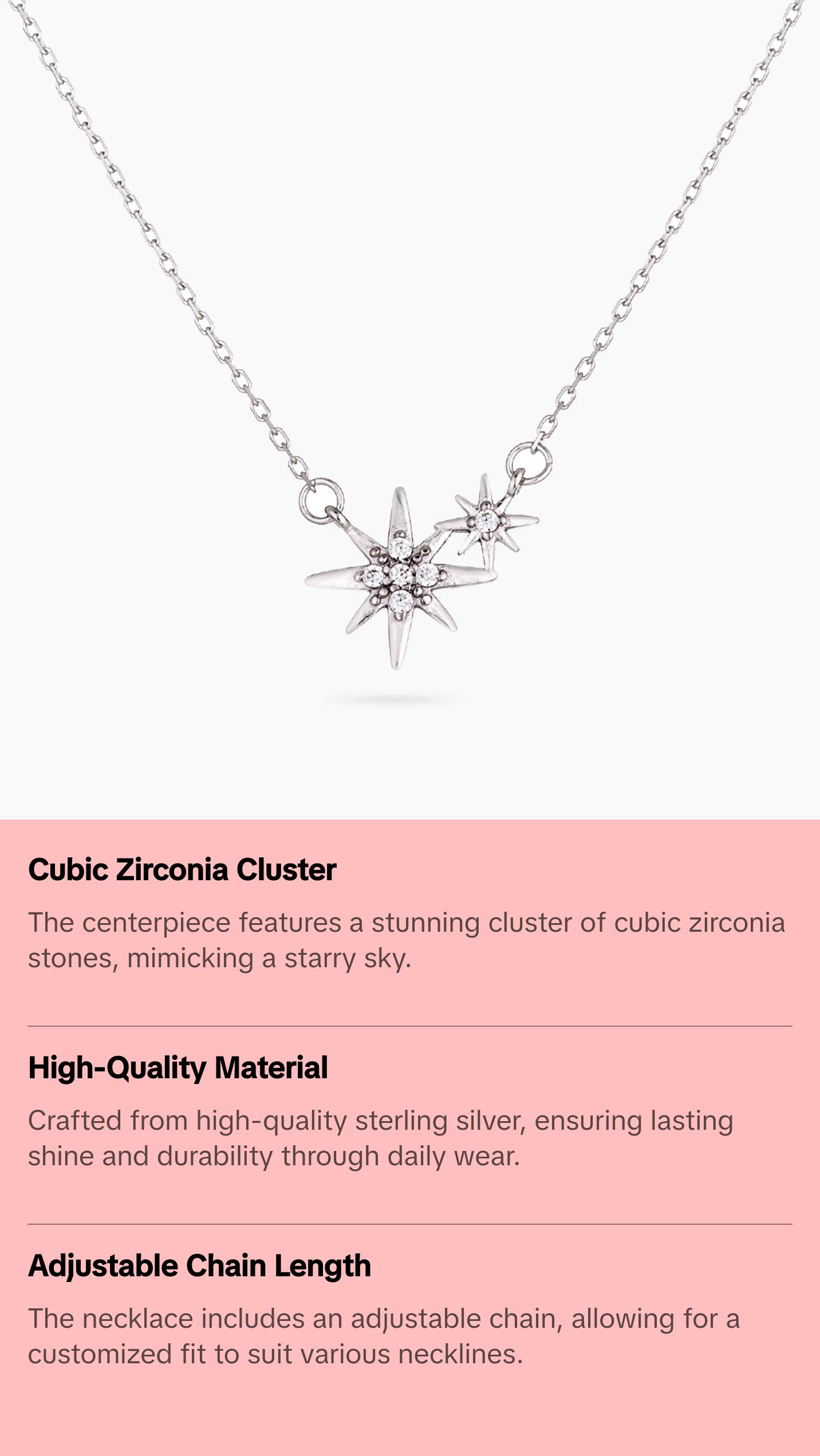 Sterling Silver Star Cluster Necklace with Star Pendant and Chain