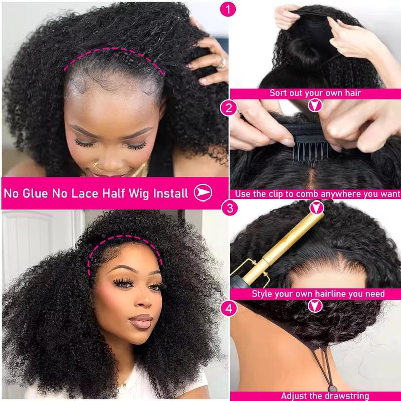 [3 In 1 Half Wig] Bling Hair Deep Curly Half Wig Human Hair Deep Wave Glueless Wigs Ready to Wear 3 IN 1 Half Wig With Drawstring 180 Density Curly Half Wig