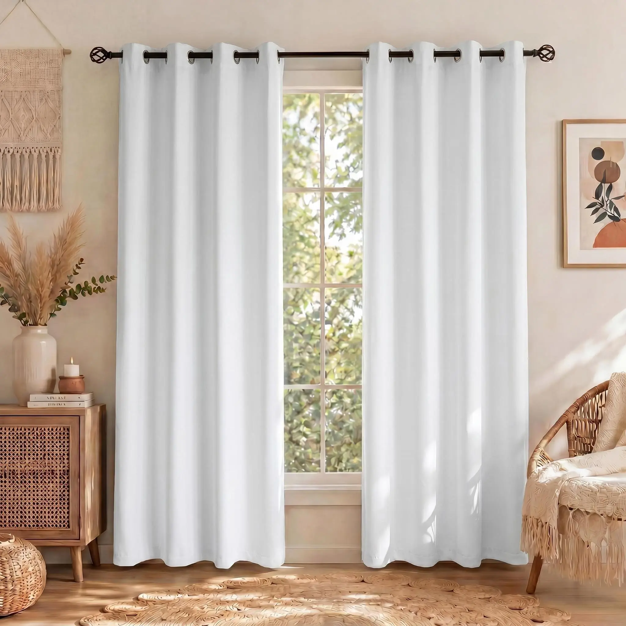Blackout Window Curtain Panels (2-Panel, 52"x84"), Heavyweight Solid Polyester Thermal Insul Flat Weave Grommet Drapes, Wrinkle-Resistant Vintage Bedroom Blackout Covers, Hand Wash Only Grey Household Drapes FT2599 QF222