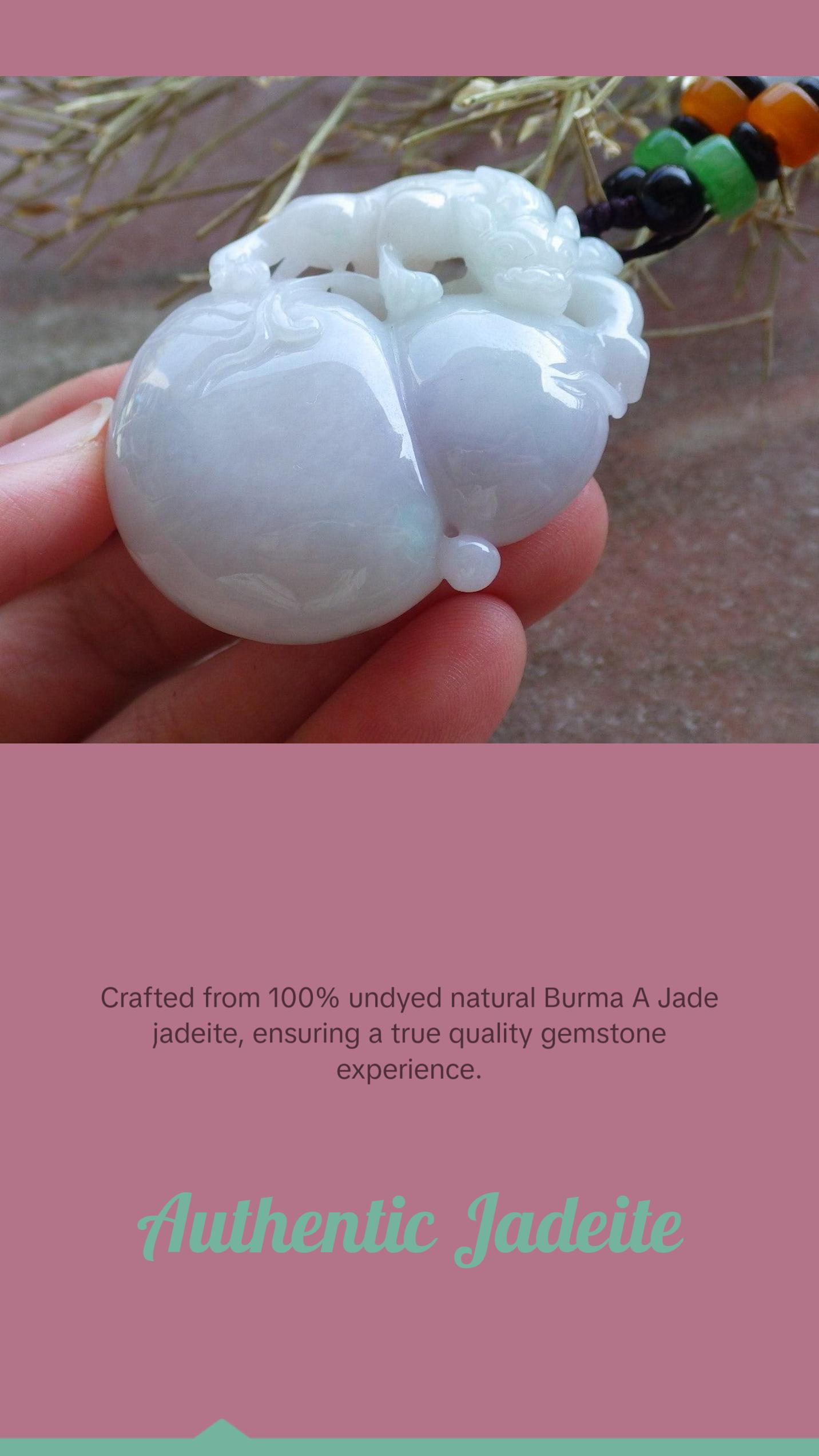 Certified Hand Carved Natural Lavender Green Burma A Jade jadeite Dragon Pi Xiu Gourd Pendant Necklace