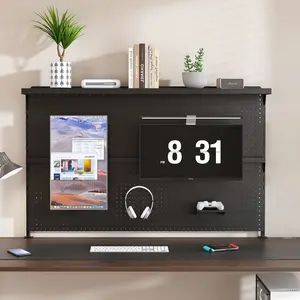 Metal Pegboard Desk Organizer with Dual Monitor Stand,Large Privacy Panel with 3 Accessories, Sturdy Gaming & Office Desk Wall Organizer