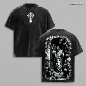 Jesus Knocking at the Door Vintage Washed T-Shirt | Christian Faith Graphic Tee | Revelation 3:20 Bible Verse Shirt | Heavy Cotton Oversized Religious Streetwear