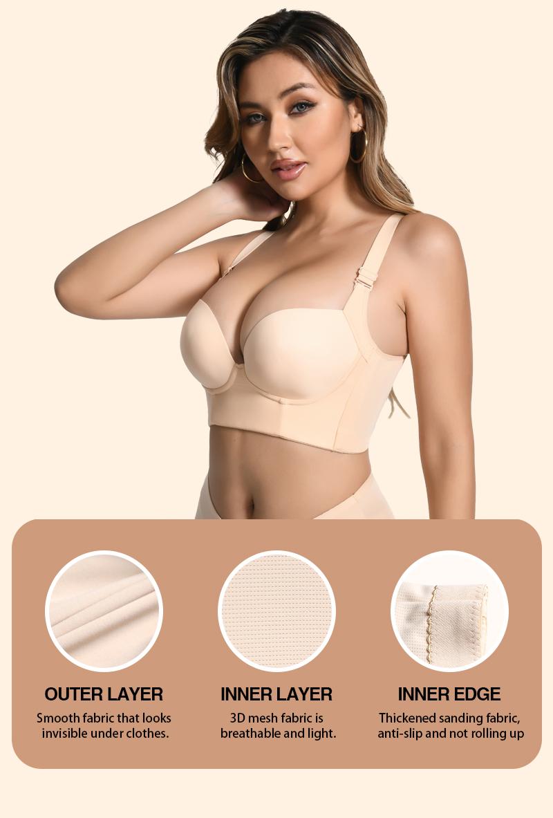 【Buy 2 Get 1 Free Gift】Cubidupi Braless Deep V Bra with Wide Straps | Wireless Seamless Design for Supportive U-Back Comfort & Sexy Shape