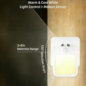 2-Mode LED Plug-in Night Light Dusk-to-Dawn Warm/Cool White Wall Mounted Auto On/Off for Bedroom Bathroom Hallway
