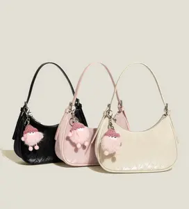 Crescent Mini Shoulder Bag for Women, Cute Underarm Baguette Purse with Zipper, Small Everyday Handbag