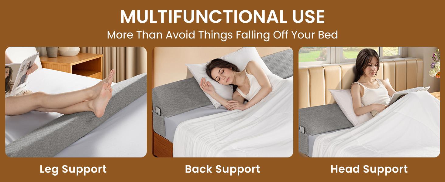 Shilucheng Queen Size Triangle Wedge Pillow (60x6x10) - Bed Gap Filler for Headboard, Ergonomic Foam Support Cushion for Reading & Sleeping, with Side Pocket