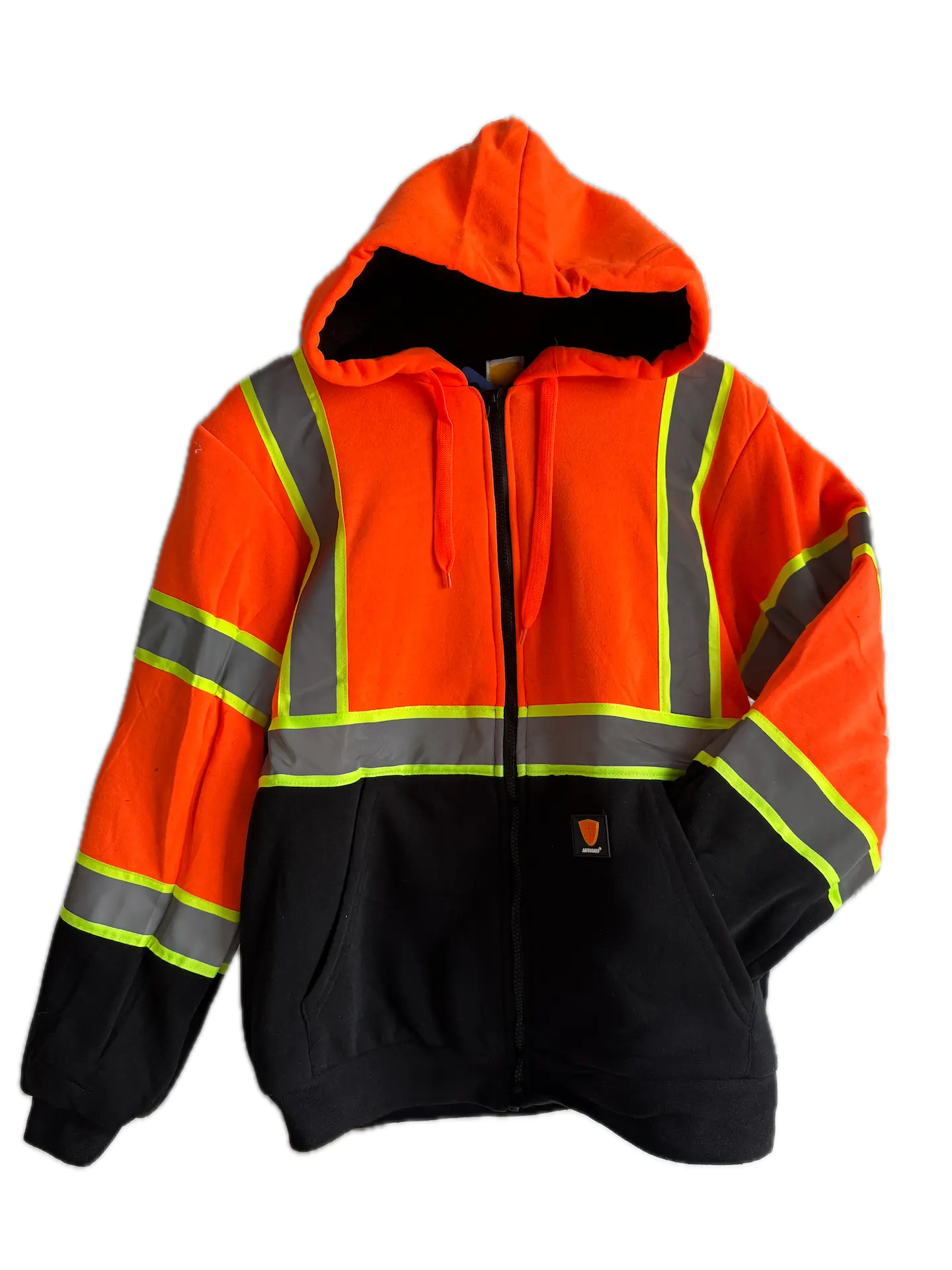 Safeguard Men's Orange High Visibility Reflective Work Safety Zip-Up Hoodie, Longsleeves, Front Zipper, Reflective Stripes, Hoodie with Pockets, Casual Wear Sweatshirts
