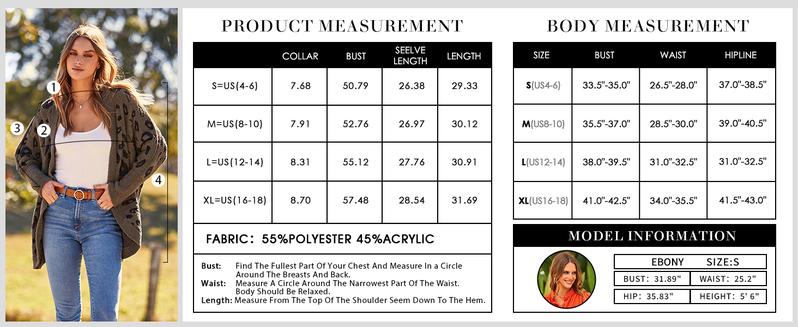 BTFBM Women's Leopard Print Long Sleeve Sweater Cardigan Loose Knit Open Front Fall Winter Outwear Coats