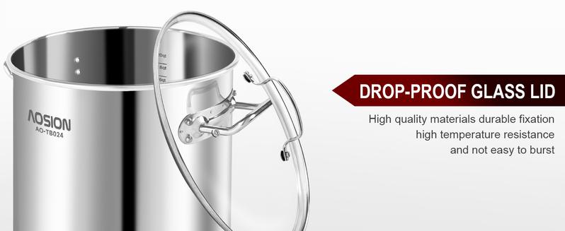 24 Quart Stainless Steel Stock Pot With Lid, 3-IN-1 Heavy Duty Tamale Steamer Pot with Visible Lid for Pasta, Soup,Large Pot for Cooking with Steam Rack,Dishwasher & Oven Safe Cookware Glass