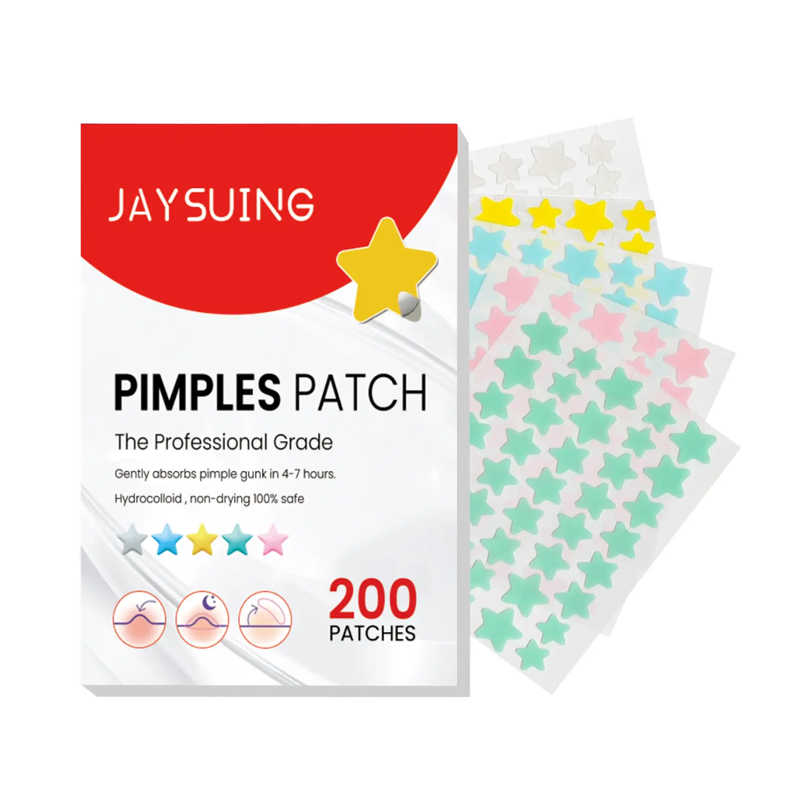 Jaysuing Colorful Star Pimple Patches | Hydrocolloid Acne Spot Stickers | Cute Blemish Covers for Daily Face Care Face Care Skincare Essential Cute Makeup Accessory Cute star-shaped design  Comfortable and easy to use  Suitable for daily skincare routine