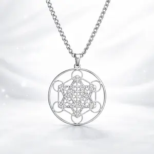 Metatron's Cube Sacred Geometry Stainless Steel Hollow Pendant Necklace - Quiet Luxury Trendy It Girl Ins Aesthetic Spiritual Minimalist Witchy Statement Jewelry Accessories for Women Valentines Gifts for gf