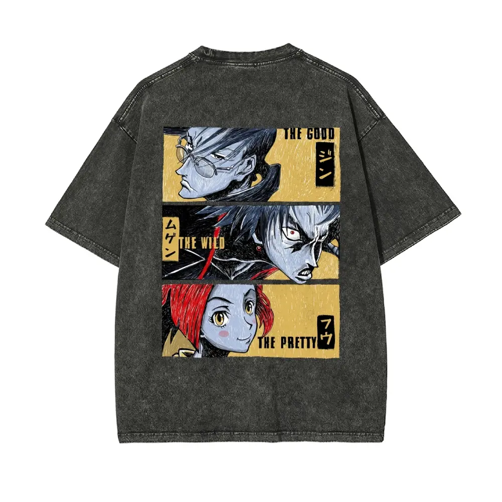 Men's Unisex Samurai Champloo Mugen Jin Fuu Vintage Washed Heavyweight Cotton Short-Sleeve T-Shirt, Menswear Top, Anime Streetwear Casual Daily Fan Gift, Retro Fabric, Shortsleeve, Tshirt
