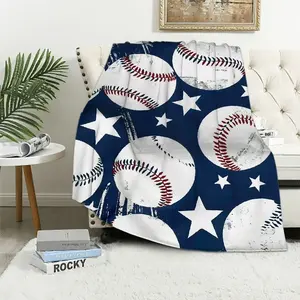 Baseball Throw Blanket Gifts for Boys Blue Soft Cozy Plush Flannel Fleece Fuzzy with Stars for Kids Bedroom Couch Bed Sofa Decor
