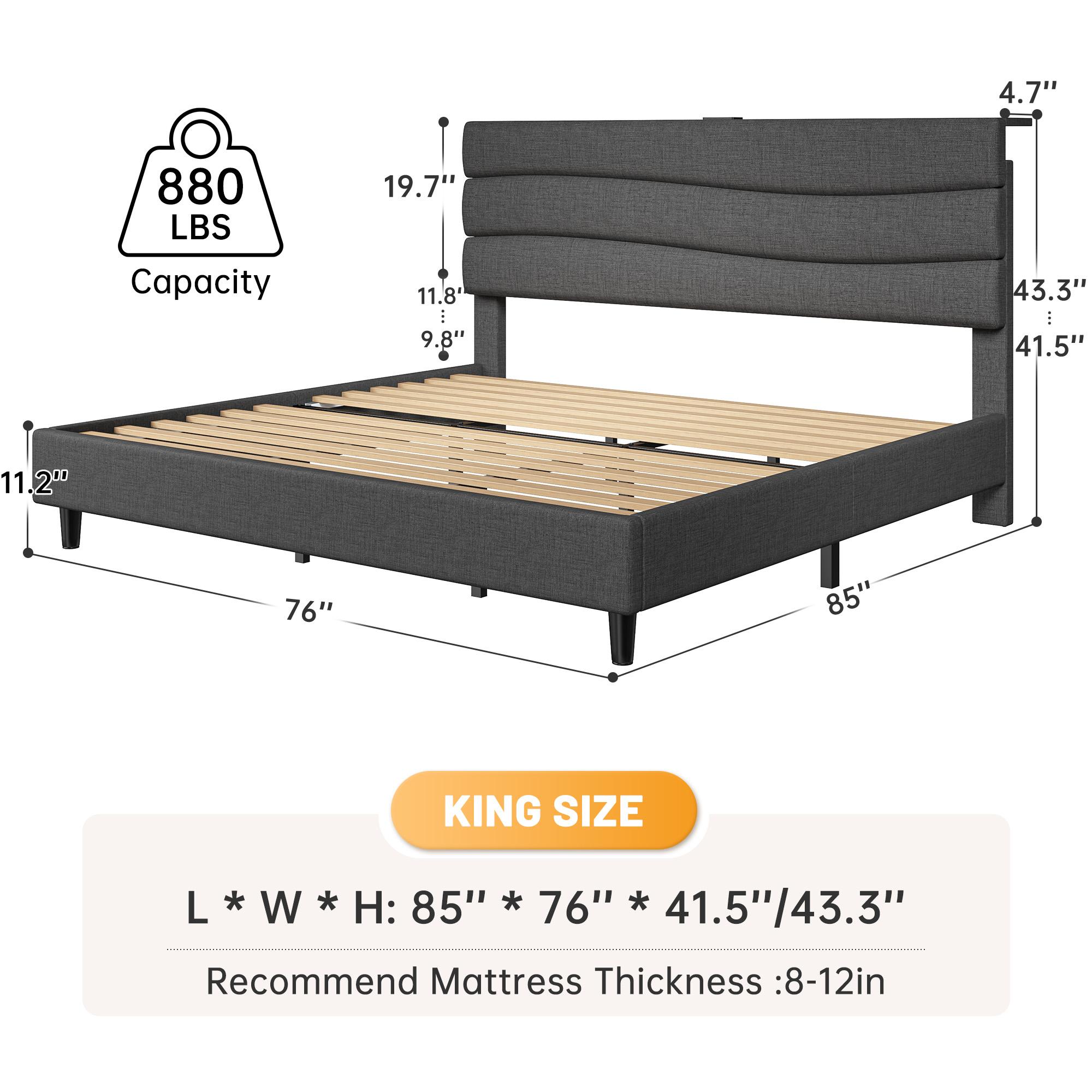 【The First Best Bed For Teens】Raybee Bed Frame Upholstered Headboard Height Adjustable Wavy Line Top Storage Shelf & USB Type-C Charging Noise-Free,Easy Assemble & Clean,Qeen Beige,Cream,Gray,King,Full 【The First Best Bed For Teens】Raybee Bed Frame Upholstered Headboard Height Adjustable Wavy Line Top Storage Shelf & USB Type-C Charging Noise-Free,Easy Assemble & Clean,Qeen Beige,Cream,Gray,King,Full