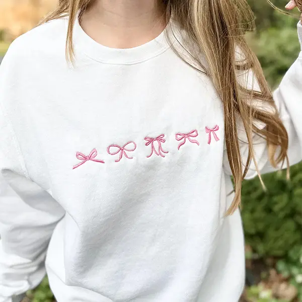 Cute Mini Bow Embroidered Sweatshirt, Soft Girl Cozy Sweater Gift for Teens, Charming and Cute Shirt With Bows