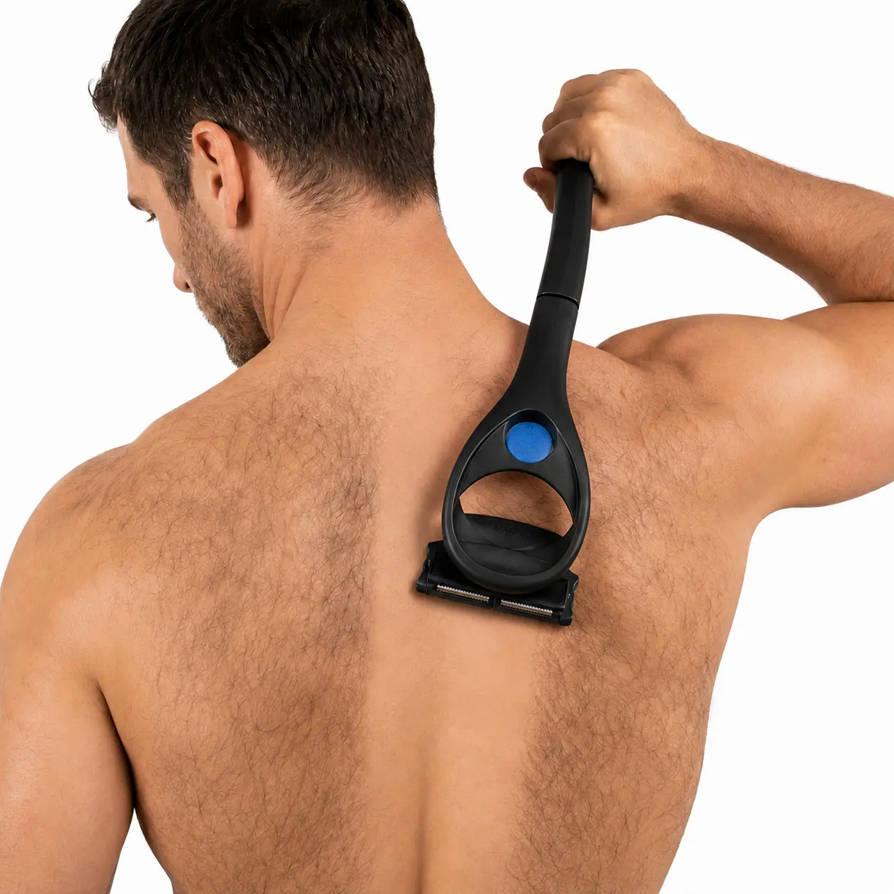 Men's 2.0 Plus Back Razor, 2-Row Blade, Foldable Handle, Wet & Dry DIY Back Hair Remover, Extra Replaceable Head, Suction Hook & Cleaning Brush Included for Smooth Shave