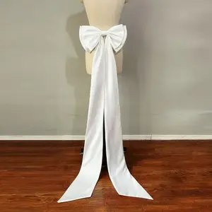White/Black Satin Back Big Double Layer Bow With Ribbon 59.06inch For Waist Decoration Elegant Bridal Accessory