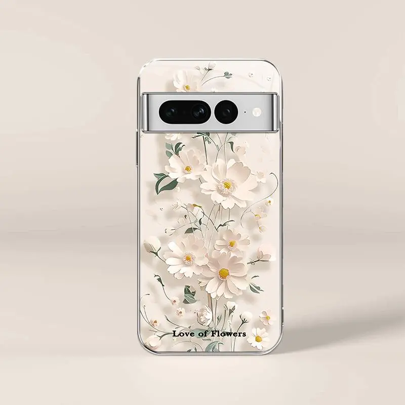 Advanced Electroplated Glass Casing for Google Pixel 7 Pro Smartphone, Creative Paper-Cut Flower Design, Handheld Cellphone Device Protective Case, Devices