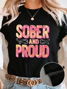 Womens Sober & Strong Graphic Tee - Vibrant Geometric Print on a Soft, Medium-Stretch & Textured Short Sleeve Top. Comfortable & Breathable for All Seasons, Machine Wash Easy Care. Wear Your Journey with Pride for Daily Inspiration, Supportive Gatherin