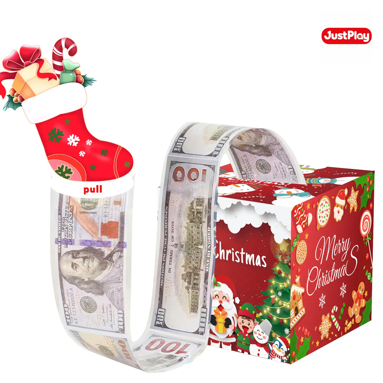 【JustPlay Design】2026 Christmas New Money Pull Box Gift Set, Festive Cash Surprise Box for Holiday Party Games, 3D Santa Snowman Gift Box, DIY Christmas Decor and Seasonal Gift Idea
