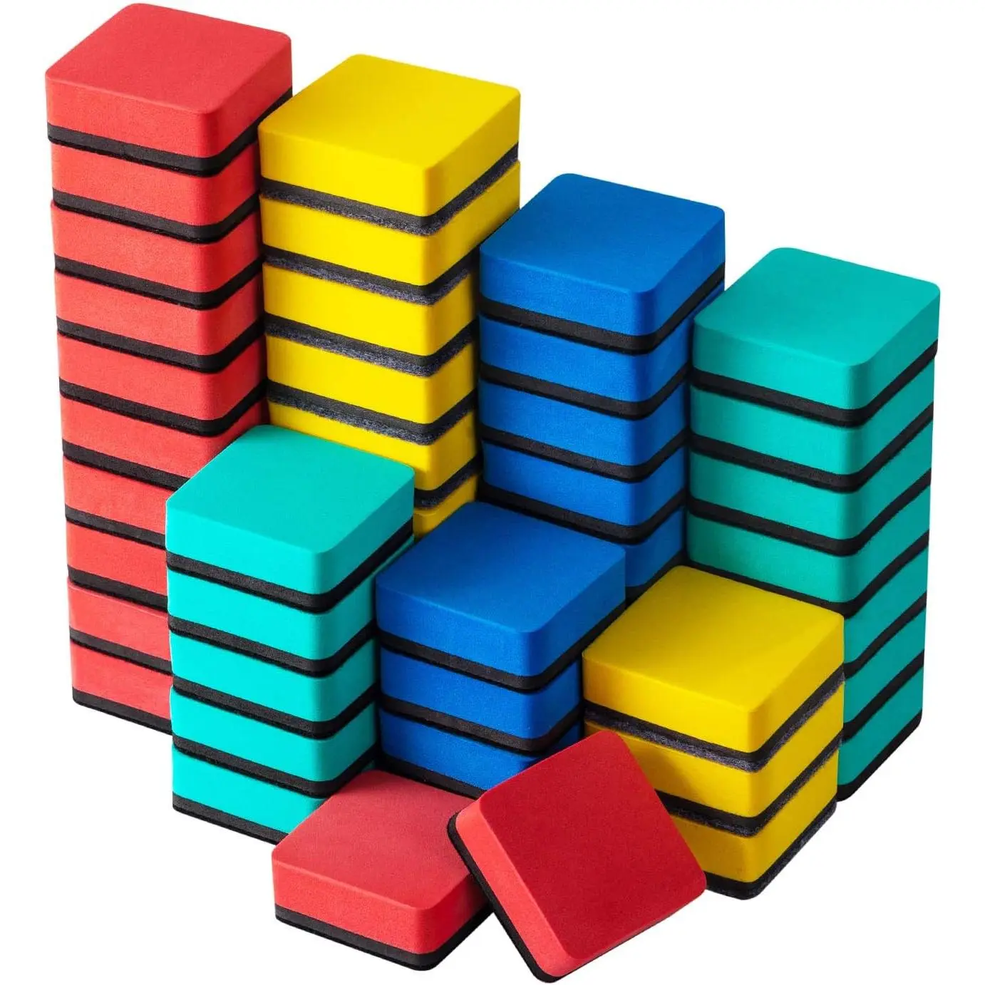 Favourde 48-Pack Bulk Square Magnetic Whiteboard Erasers - 2x2x0.75in High-Density Felt, Porcelain Surface Safe, Hand Wash Quick & Easy, Eco-Friendly, Great for Students, Home Office Use, Teachers, Adorable And Functional