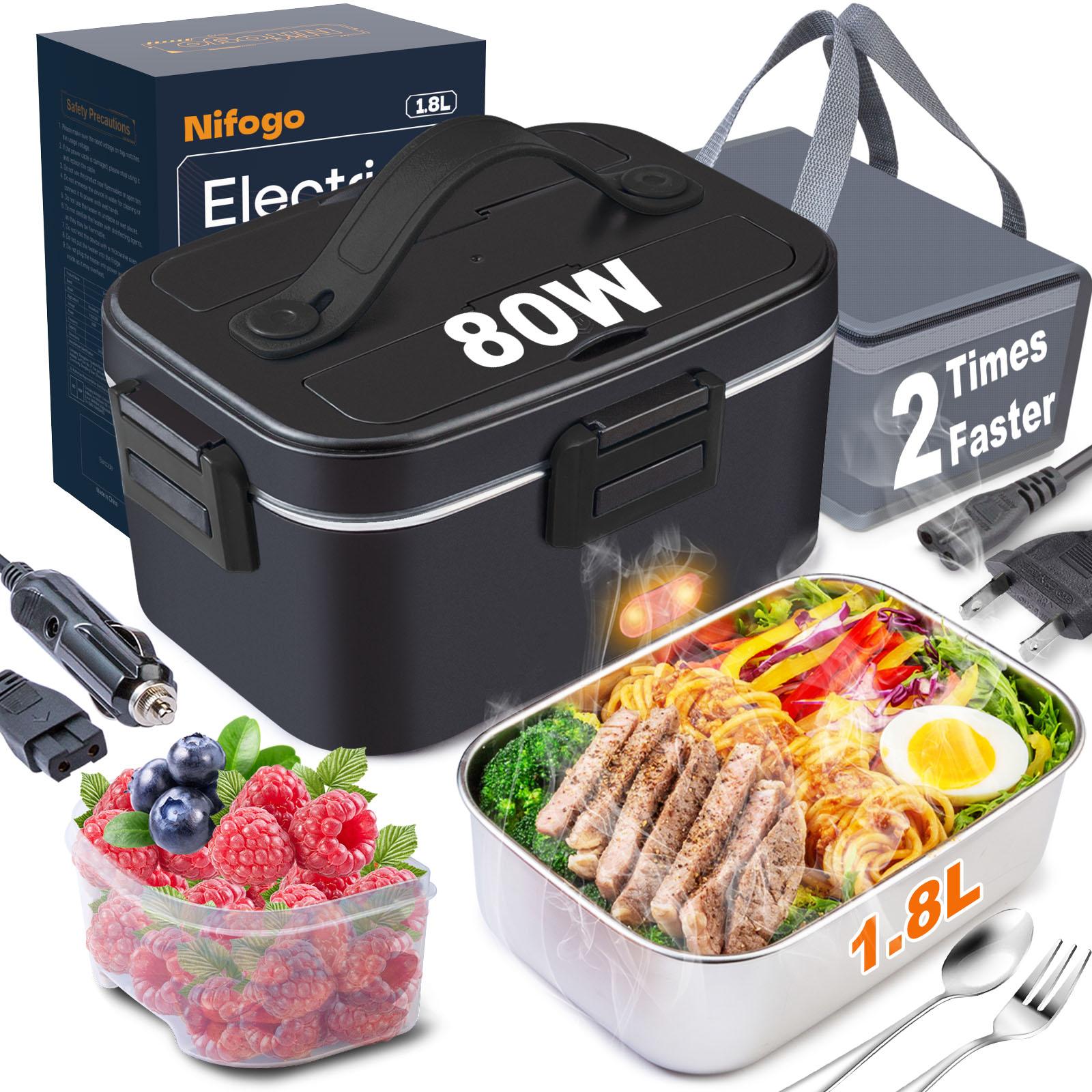 Electric Lunch Box Food Heater 80W，12V/24V/110v Self Heating LunchboxFor Work/Car/Truck with insulated Bag，1.5/1.8L,dealsforyoudays
