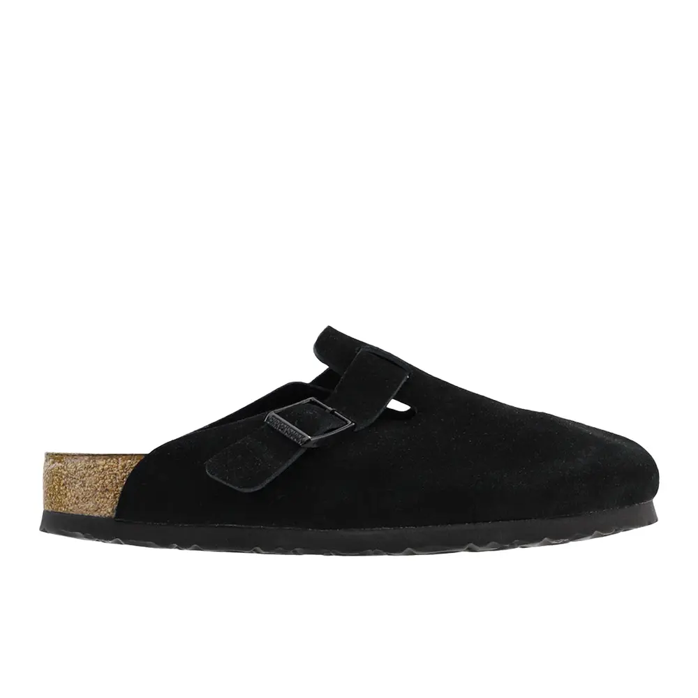BIRKENSTOCK Mens Boston Soft Footbed Suede Leather Clogs Casual - Black
