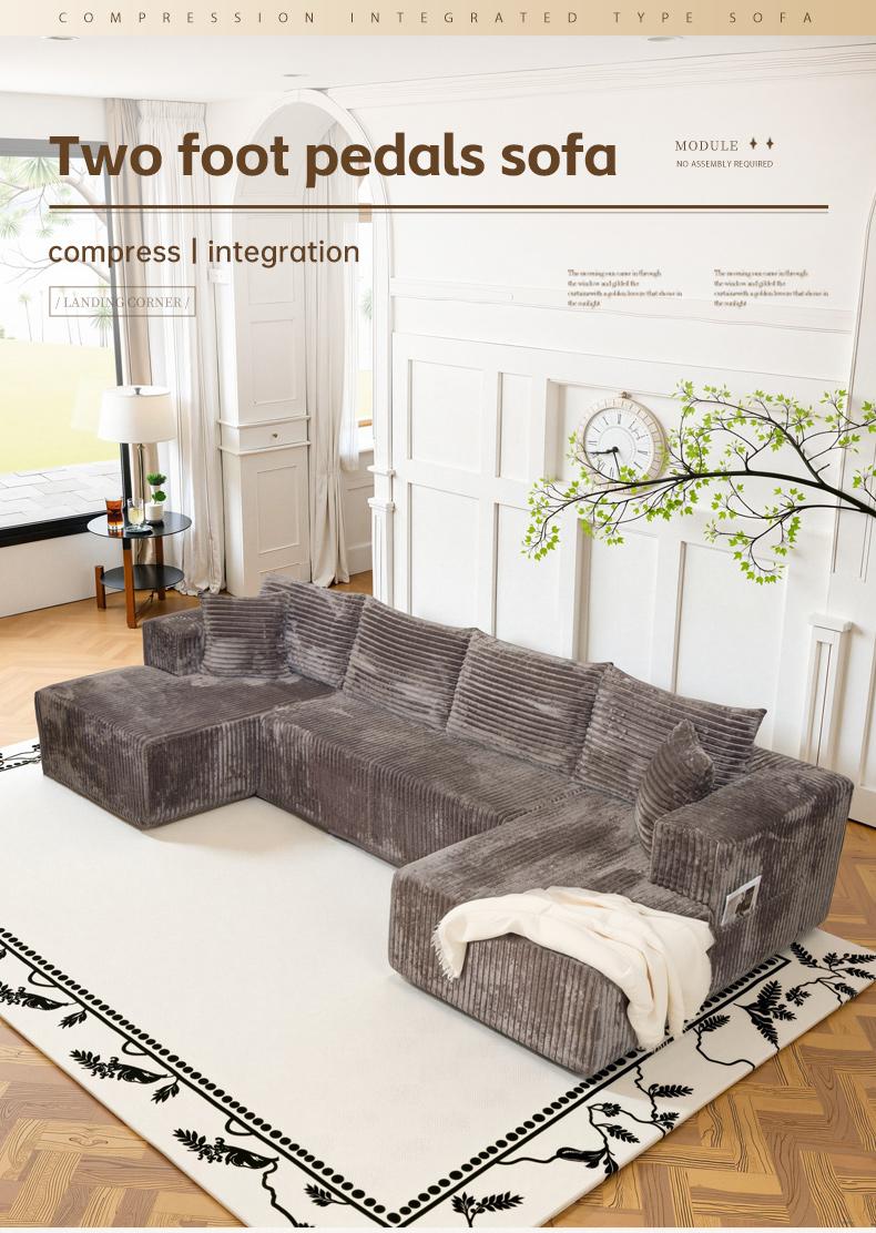 【3 Pack Shipment】[2 Free Pillows] U-Shaped Convertible Corduroy Sectional Sofa Compressed Corduroy Fast Shipping (US Warehouse) living room boneless sectional couch