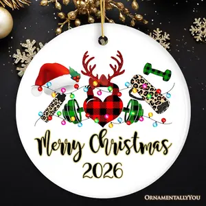 Personalized Gym Buffalo Plaid Leopard Merry Christmas Ornament, Personal Trainer Gift