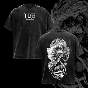 Toji Fushiguro Vintage Washed Oversized T-Shirt, Jujutsu Kaisen Sorcerer Killer Graphic Tee, Unisex Streetwear Anime Soft Cotton Top Outfit for Men, Casual Menswear Gift for JJK Fans
