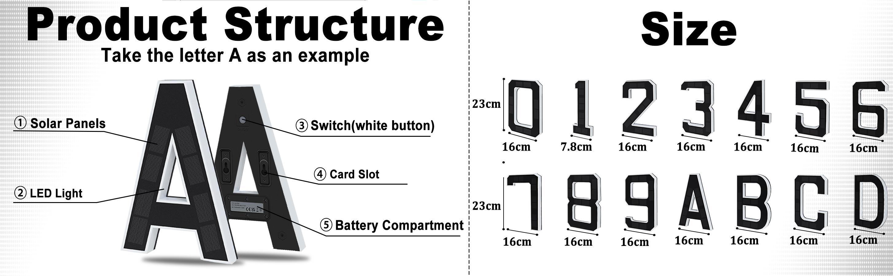 Solar Lighted House Numbers 9 Inch or 5 inch Waterproof LED Address Signs for Outside Modern House Numbers with Large Personalization Options,Decorate your door number, DIY personalisation.Modern Farmhouse Illuminated Sign Light Two Size Options