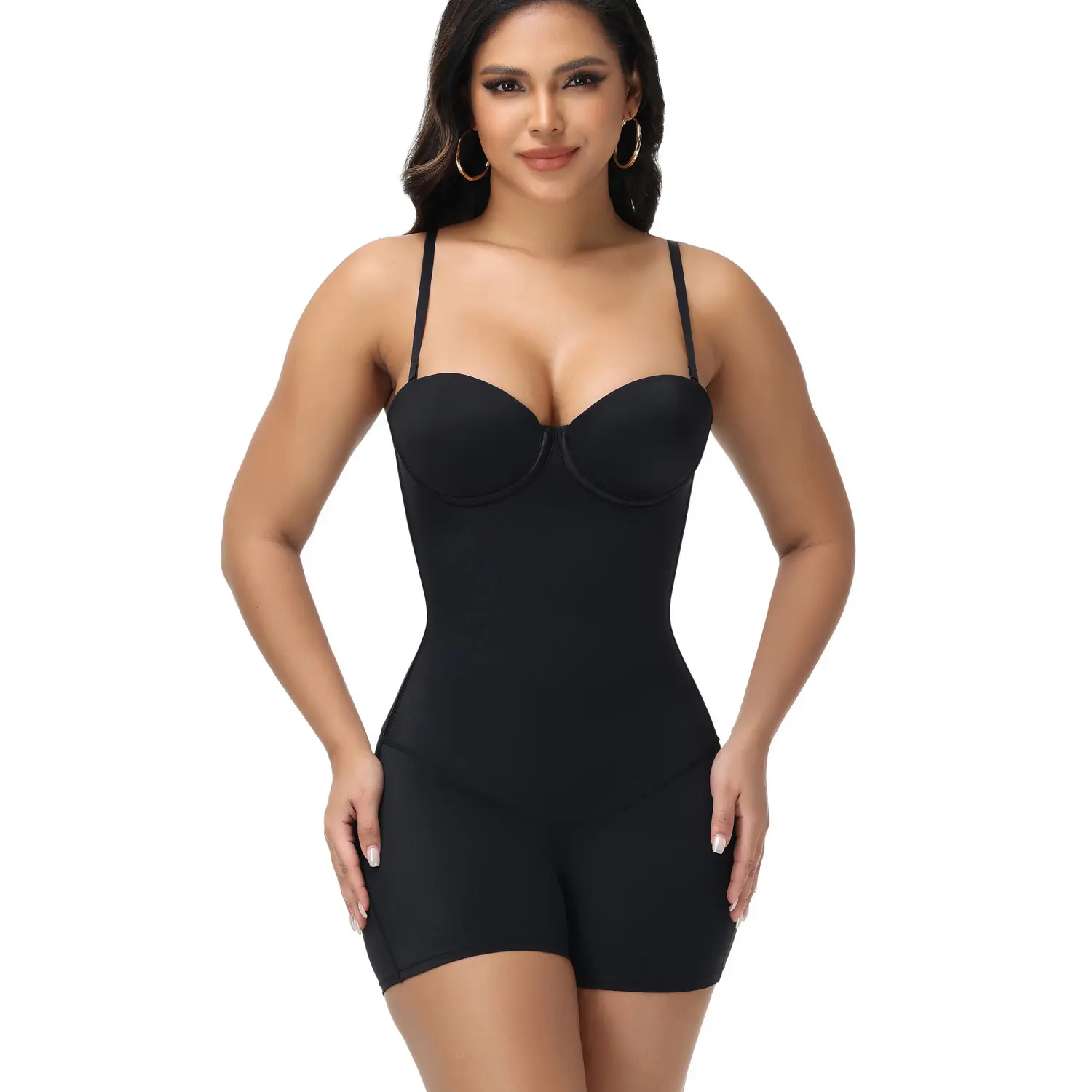 SHAPSHE Women's Strapless Underwire Corset Bodysuit Shapewear - High Waisted Compression, Minimalist Basic Black, with Boy Shorts & Drawstring, Ideal for Wedding, High Waisted Shapewear, Shapewear Bodysuit