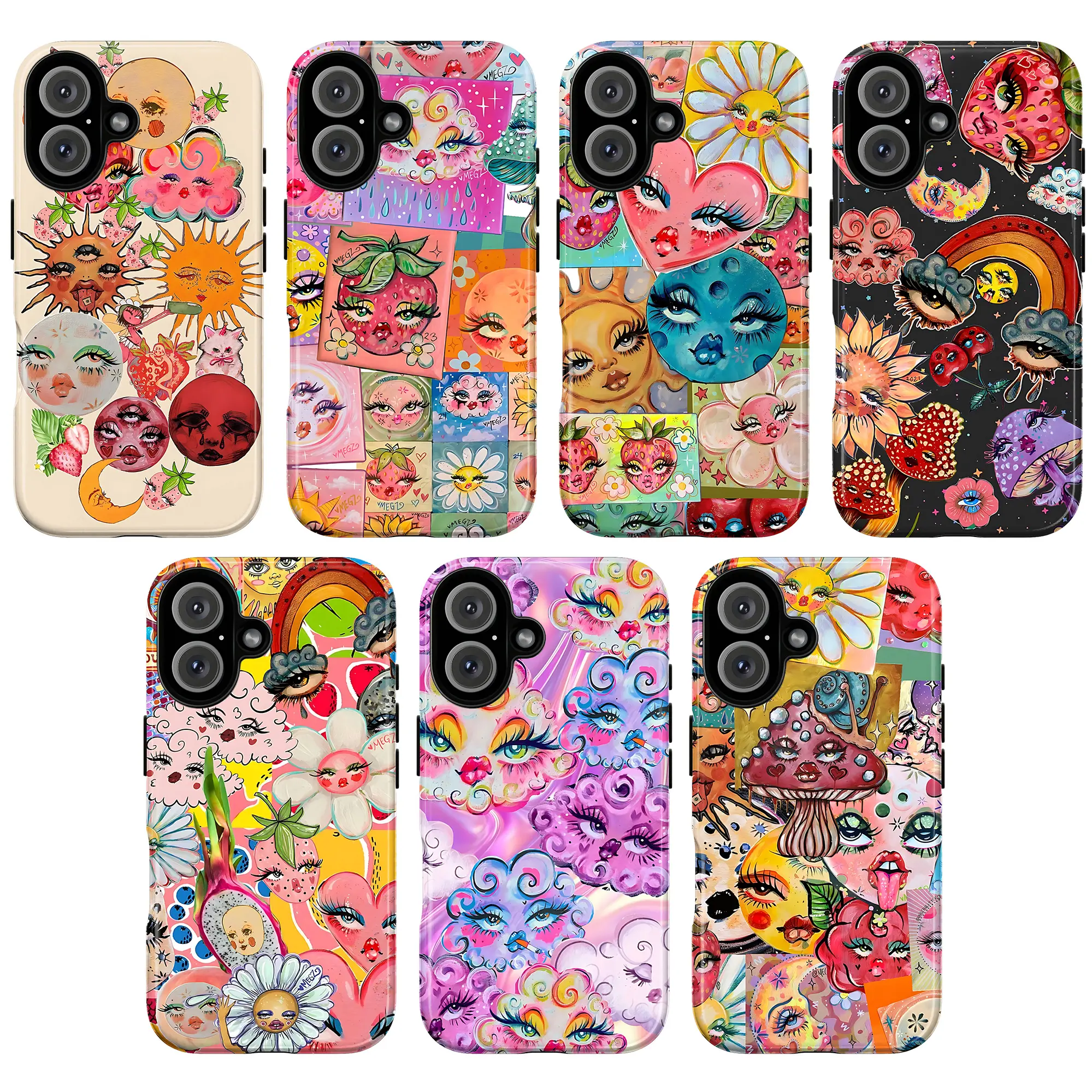 Psychedelic Smartphone Case - Trippy Boho Whimsigoth Celestial Sun Moon Collage Retro Pop Art Groovy Surreal Cover for iPhone 17,16,15,14,13,12,11 Pro Max, Handheld Cellphone Protection for Devices