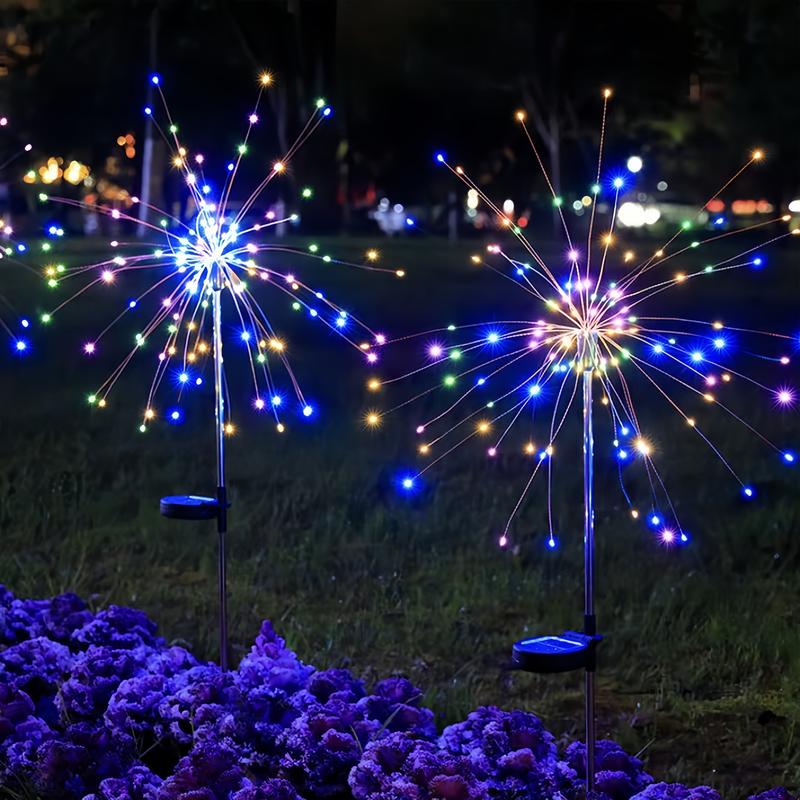 2/4/6pcs Solar Powered 120LED Pole Fireworks Lights, Outdoor Waterproof Garden Lights, 8 Lighting Modes, Patio, Balcony B&B Scenario Camping Party Decoration, Carnival Outdoor Summer Ambient Lights