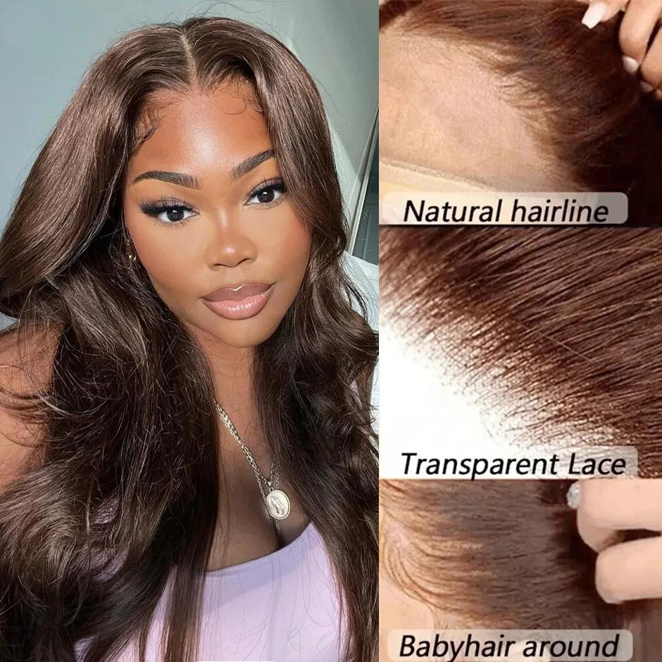 Bling Hair 30 32inch Chocolate Brown Body Wavy 13x4 Transparent Lace Front Human Hair Wigs Pre-plucked 180Density 13x6 Frontal Transparent Lace Wig For Women TikTokShopBlackFriday