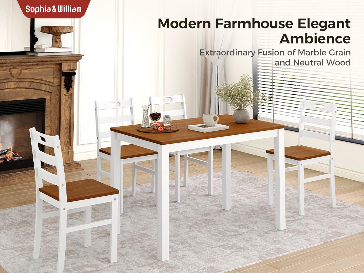 【Sophia & William】5 Piece Dining Table Set for 4, Faux Marble or Solid Rubberwood Tabletop, Cushioned Option Available, Kitchen Dining Table for Small Spaces, Apartment, Easy Clean, Durable, Farmhouse Style