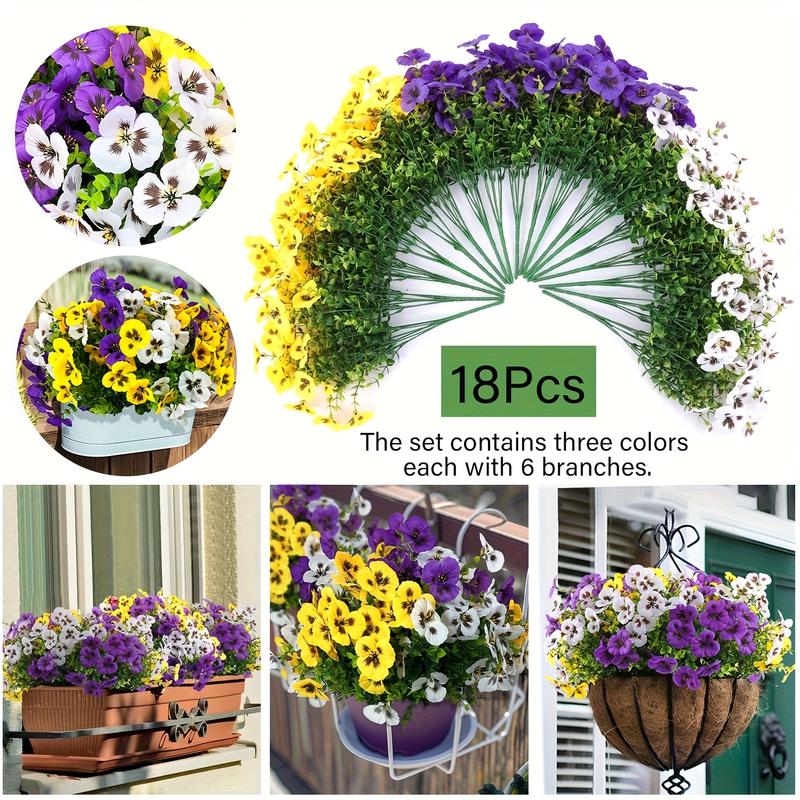 18 Bundles Of 12.56-inch Artificial Tricolor Violet Flowers, Suitable For Outdoor Use, Imitating UV Resistant Tricolor Violet Flowers, Suitable For Outdoor Flower Pots, Front Doors, Porches, Courtyards, Terraces, Windowsills, And Home Decoration