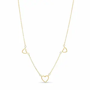 14K Gold Triple Heart Station Necklace