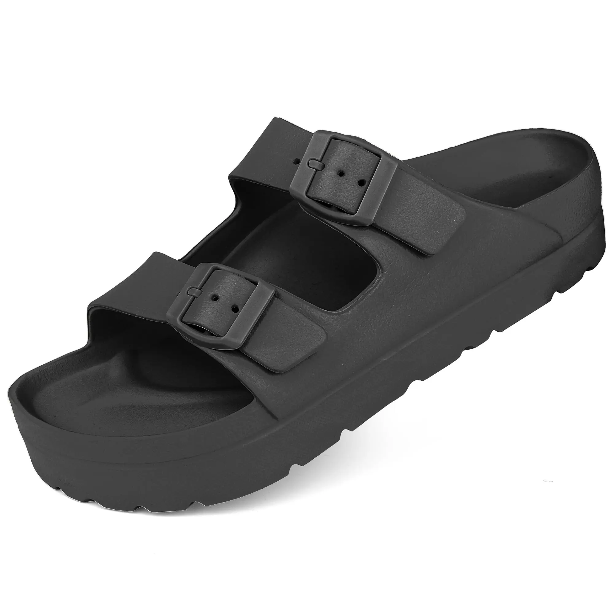 DIOLV Women's Platform Casual Flat Sandals - Arch Support, EVA Foam, Slip-On Strap, Adjustable Buckle, Thick Soles, Ultra Cushioned, Minimalist Chic, Geometric Print for Summer Beach Walking