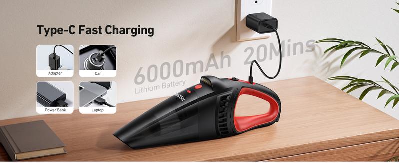 【Valentine's Day Gift】AstroAI Handheld Car Vacuum Cordless with Accessories, Portable Vacuum Cleaner with 12V DC Power, LED Light, Brush, Extended Suction Pipe, Hose, Mini Handheld for Car, Home, Office, and Pet Hair, Red
